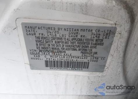 2020 Nissan Kicks Sv Xtronic Cvt из США, поврежденный, VIN 3N1CP5CVXLL526515